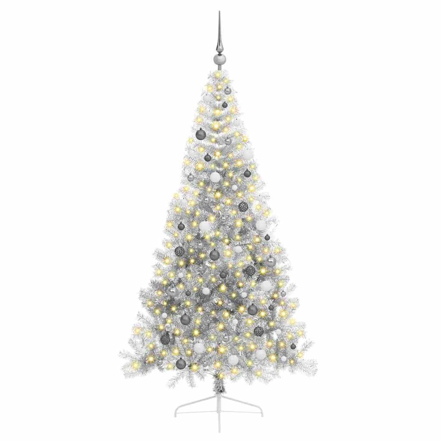 vidaXL Künstlicher Vorbeleuchteter Weihnachtsbaum Silber 210 cm PET 3397218