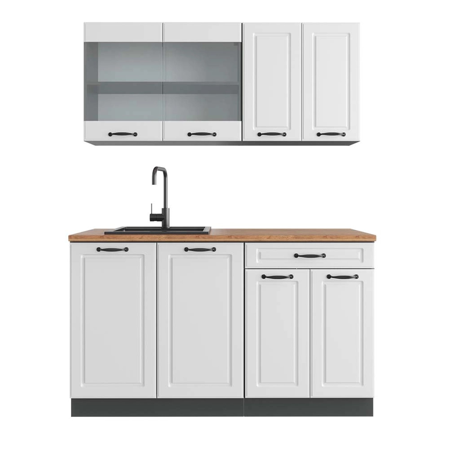 Vicco R-Line Singleküche Weiß Landhaus/Anthrazit 140 cm AP Eiche günstig online kaufen