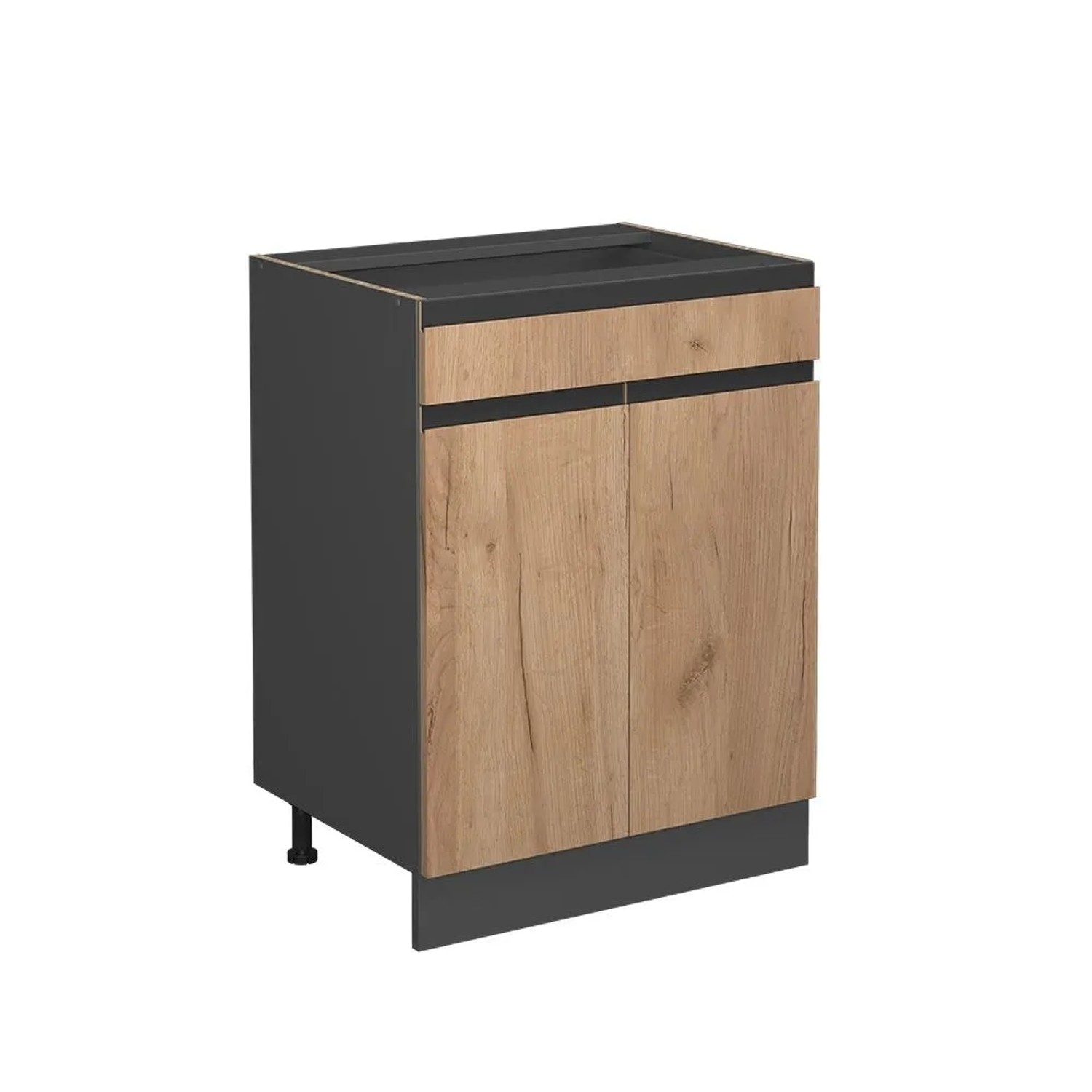 Vicco Küchenunterschrank R-Line Goldkraft Eiche Anthrazit 60 cm J-Shape mit Schublade ohne Arbeitsplatte