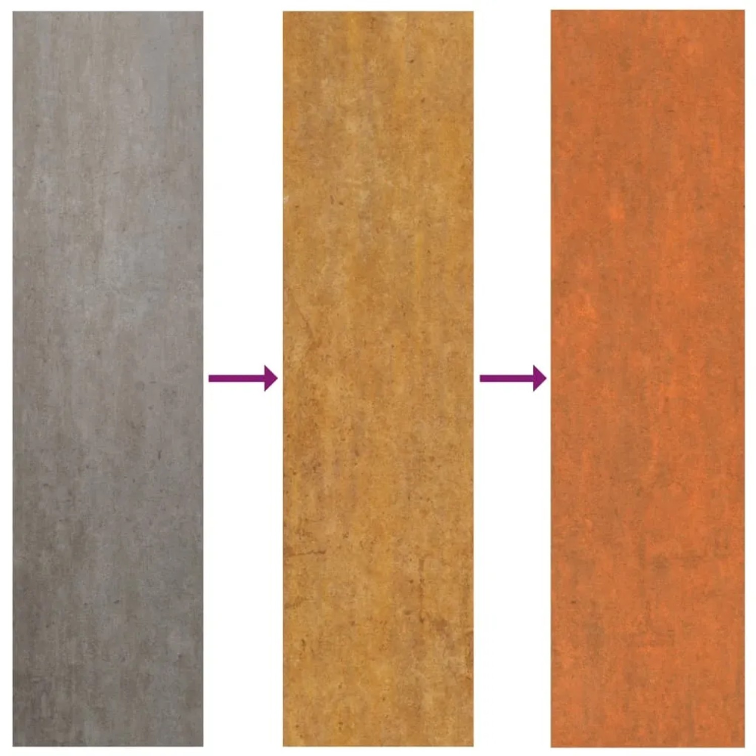 Veränderung der Farbe von Cortenstahl Hochbeet von metallisch zu rostig.