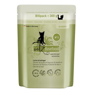 Catz Finefood Nassfutter Lachs & Geflügel, 300g Packung Katzenfutter.
