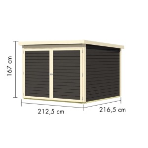 Karibu Fahrradgarage, Terragrau, 167x209x212 cm. Fahrradbox aus Holz mit Doppeltür und Flachdach.