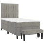 Hellgraues vidaXL Boxspringbett (80x200 cm) mit Matratze und Bank aus Samt.