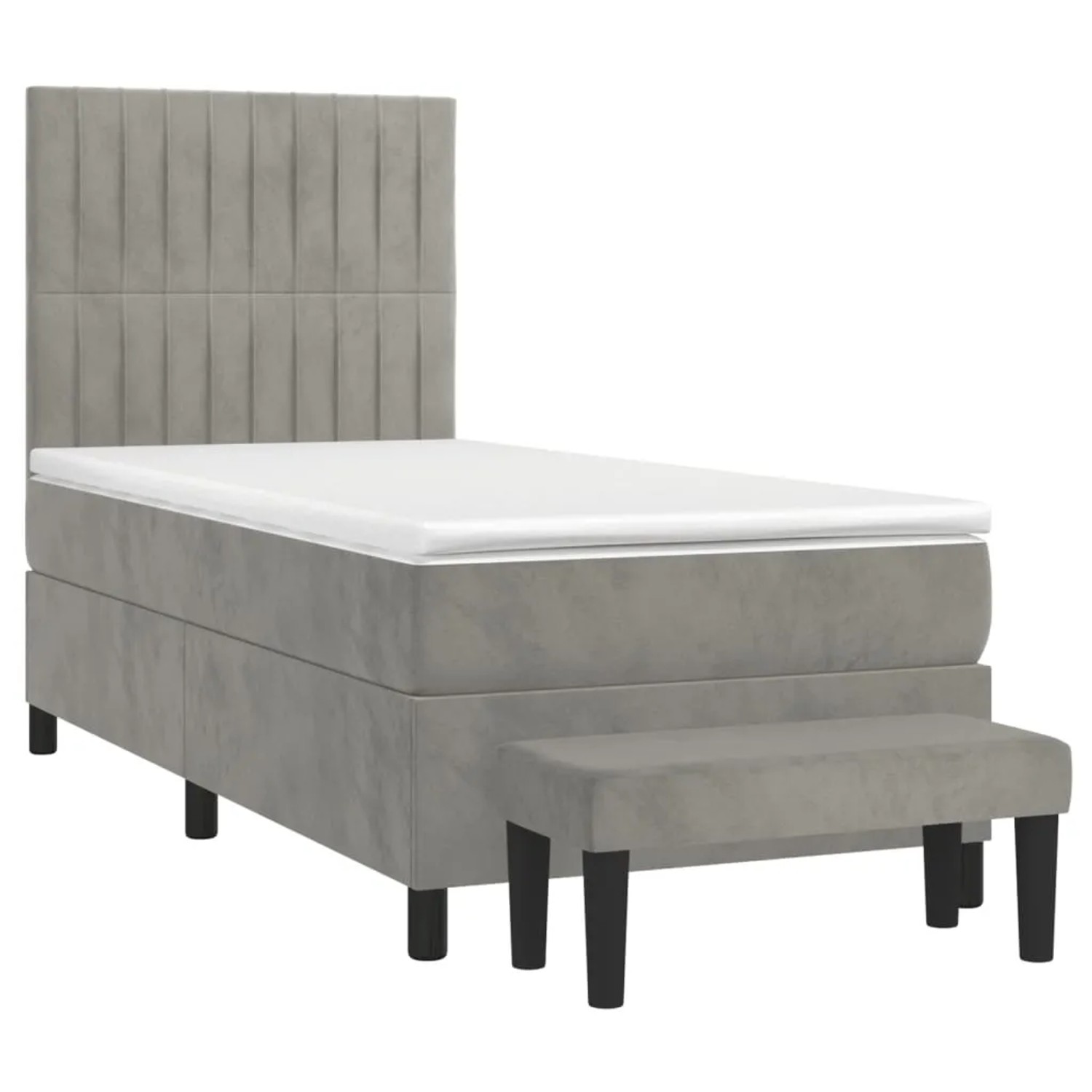 Hellgraues vidaXL Boxspringbett (80x200 cm) mit Matratze und Bank aus Samt.