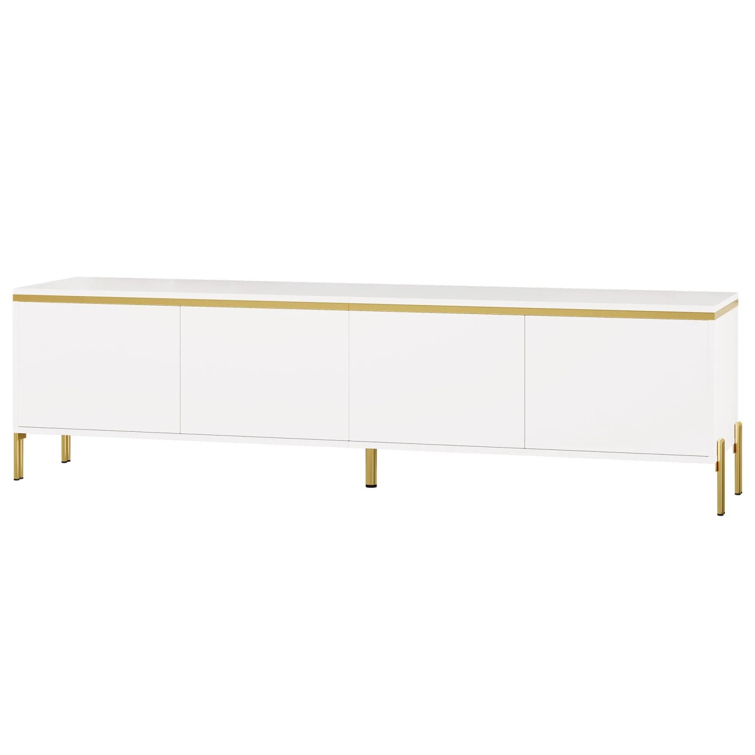 ModernLuxe TV Lowboard Modern Hochglanz mit 4 Türen Goldkanten Spanplatte Weiß