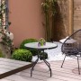 Runder Outsunny Gartentisch mit Schirmloch und Glasplatte, ideal für Balkon und Terrasse.