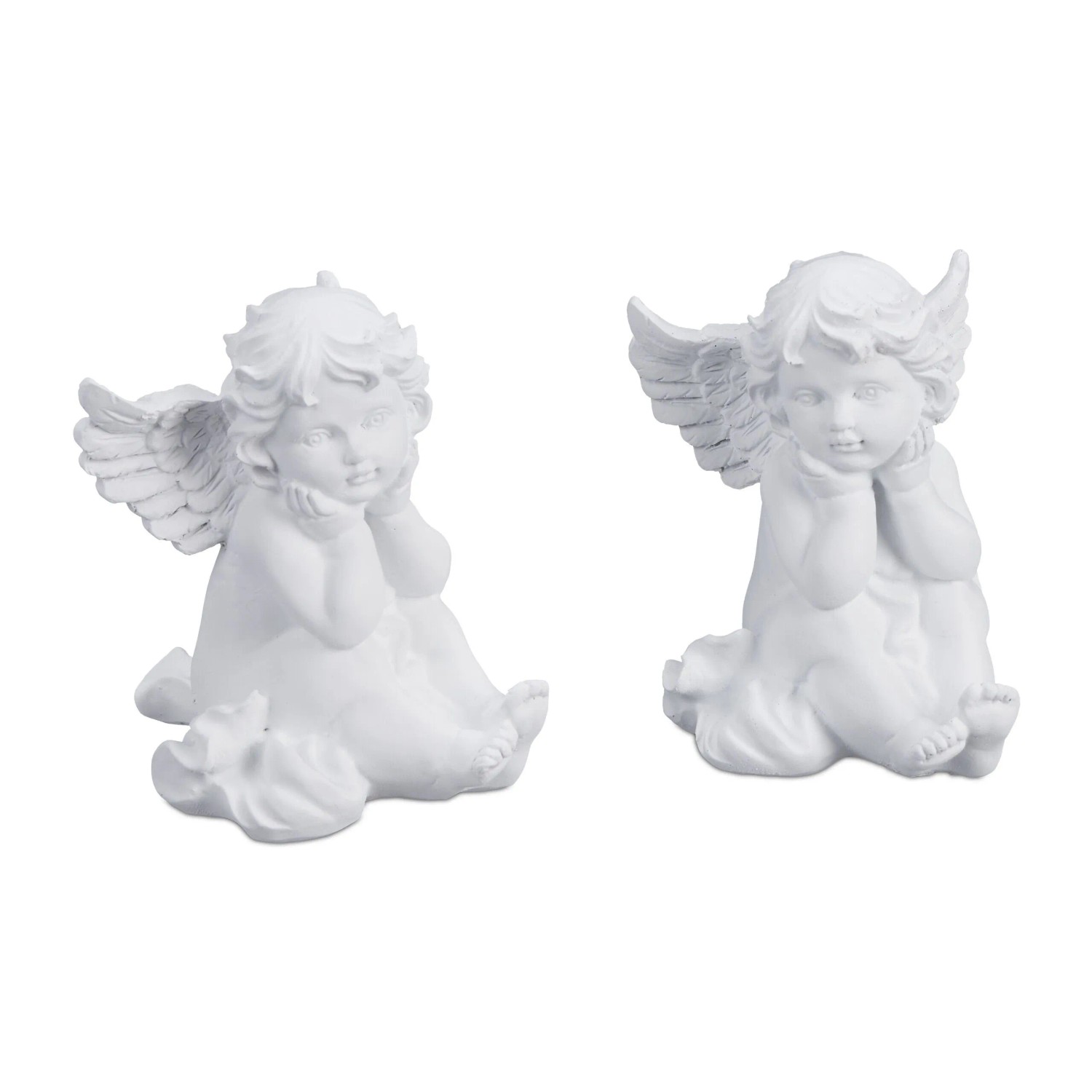Relaxdays Grabengel 2er Set Polyresin Weiß Wetterfest 10 cm x 7 cm x 9 cm 120 g