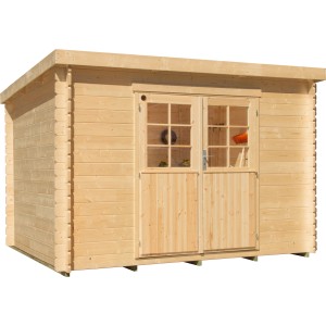 Kiehn-Holz Gartenhaus KH 28-048 Unberührt, 300x240 cm, aus unbehandeltem Holz mit Doppeltür.