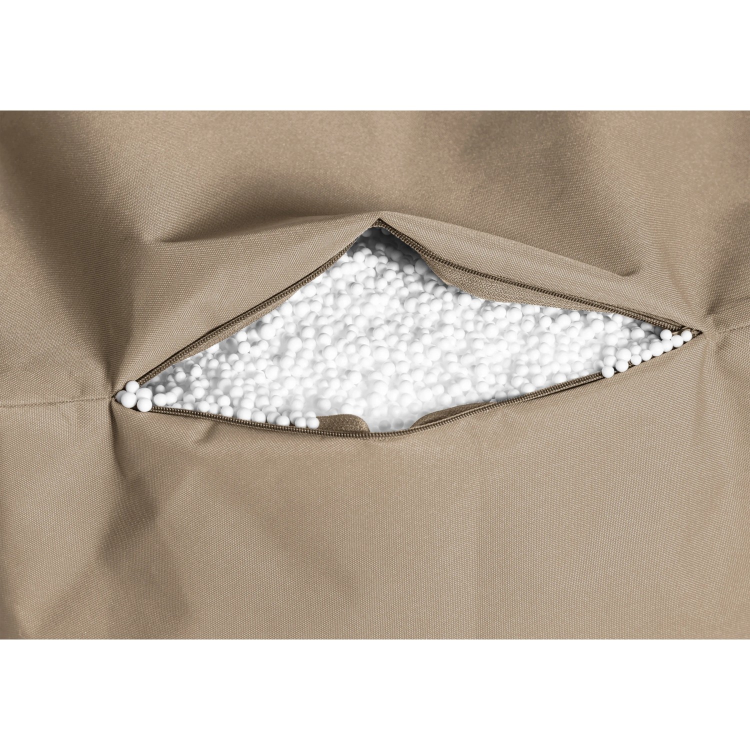Detailaufnahme: Khaki Sitzsack Big Foot Scuba mit EPS-Perlen Füllung.
