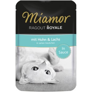 Miamor Ragout Royal Katzen-Nassfutter mit Huhn und Lachs in Sauce, 100g Beutel.