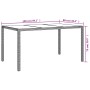 Grauer Gartentisch (150x90x75 cm) aus Poly Rattan mit Glasplatte. Ideal für Terrasse und Garten.