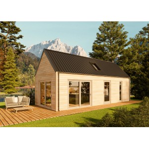 Alpholz Tiny House Alphouse mit Innenpaneelen, unbehandelt, im Grünen. Holz-Gartenhaus mit Terrasse.