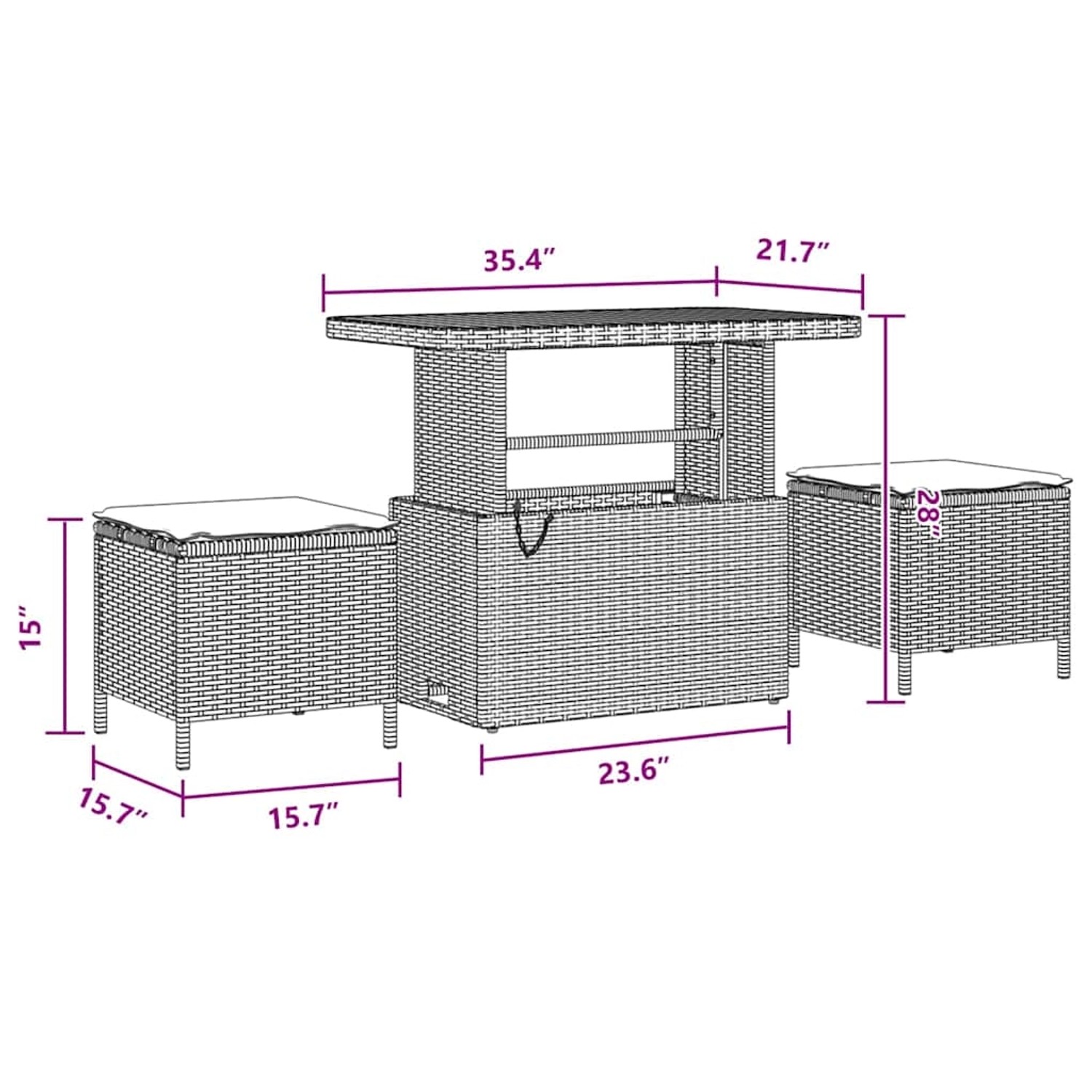 vidaXL Gartenmöbel Set, 11-teilig, schwarz, Poly Rattan, mit Tisch und Hockern, modulare Bauweise.