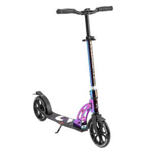 Six Degrees Aluminium Scooter in Neochrome mit Klappmechanismus und Ständer.