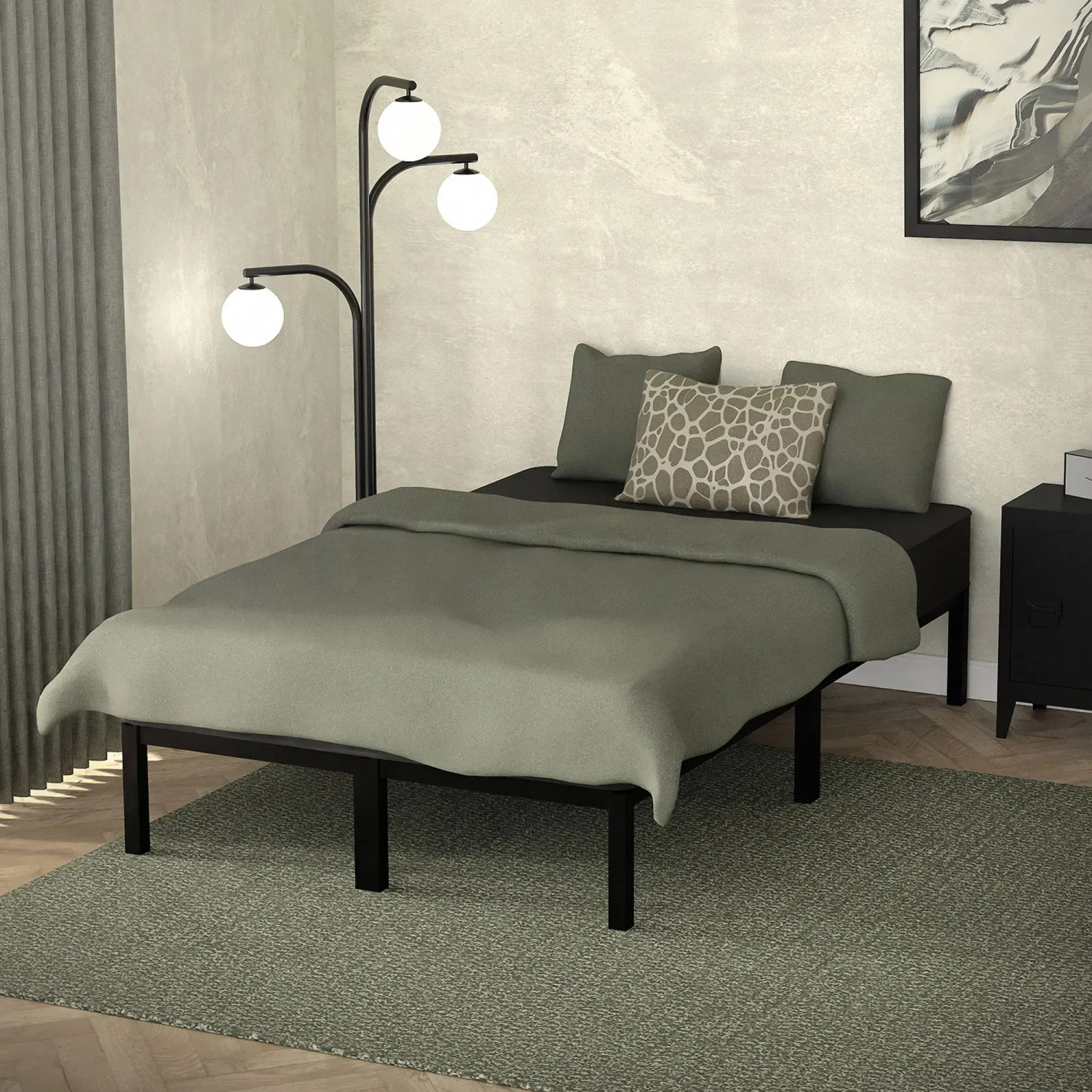 Schwarzes ML-Design Metallbett (120x200 cm) mit Lattenrost. Bettgestell aus Stahlrahmen.