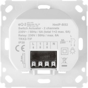 Homematic IP Schaltaktor 2-fach für Markenschalter, weiß, Rückseite mit Anschlüssen für Smart Home Hausautomation.