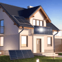 SUNNIVA Balkonkraftwerk 920W mit Solarmodulen und Wechselrichter am Haus montiert.