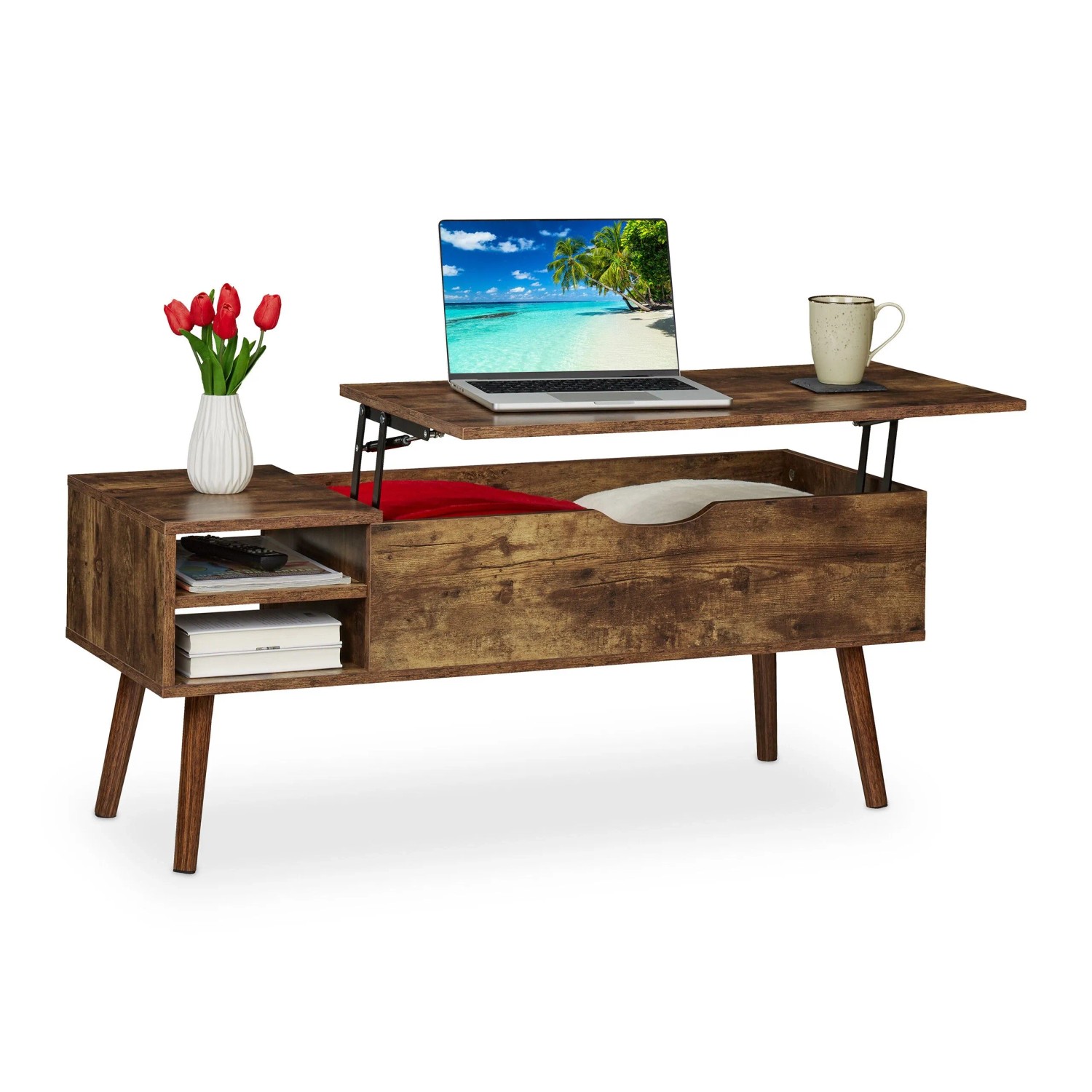 Relaxdays Couchtisch Spanplatte Eisen Braun Schwarz Aufklappbar Höhenverstellbar 45 cm x 108 cm x 40 cm 18,4 kg
