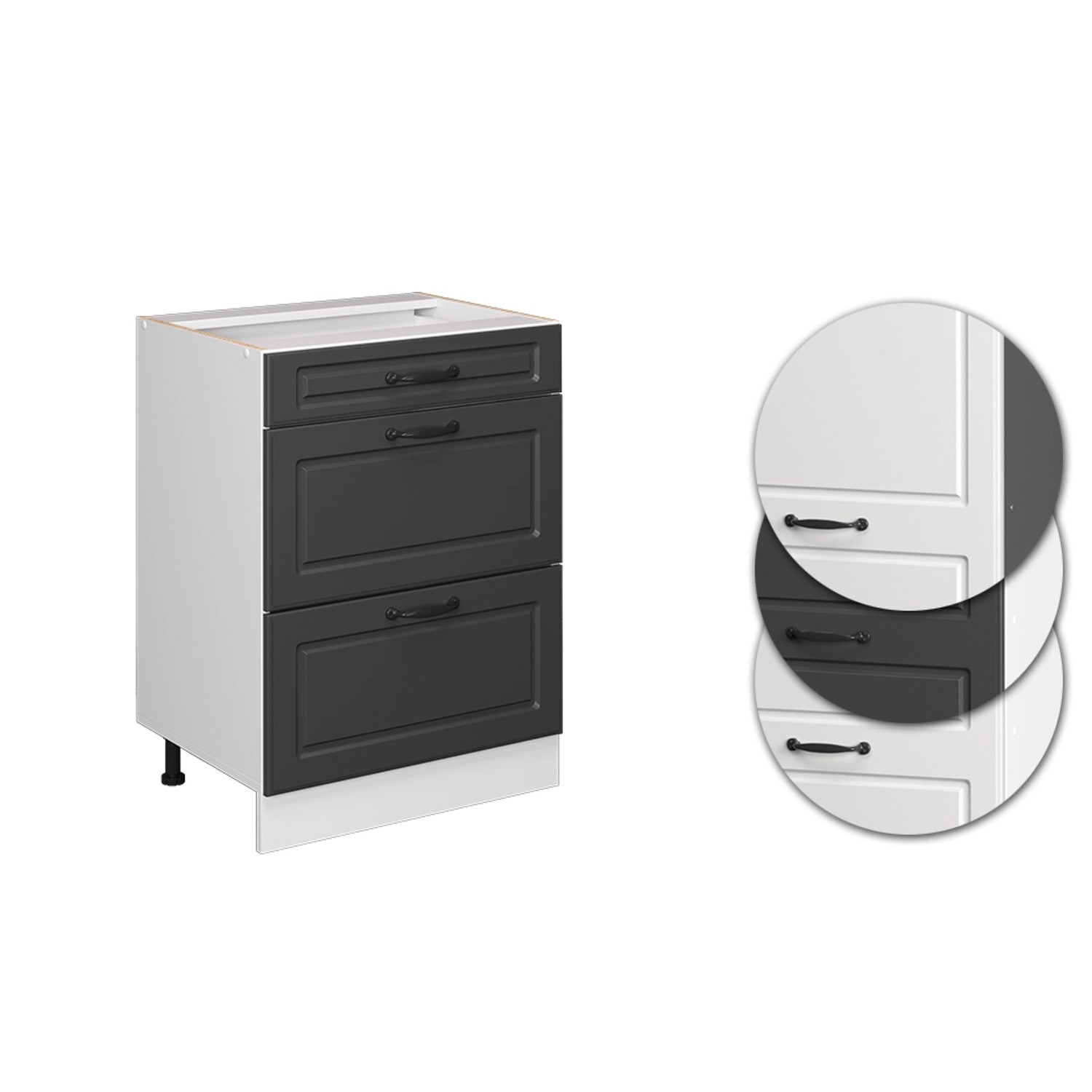 Vicco Küchenunterschrank R-Line, 60 cm, Anthrazit/Weiß, mit Schubladen.