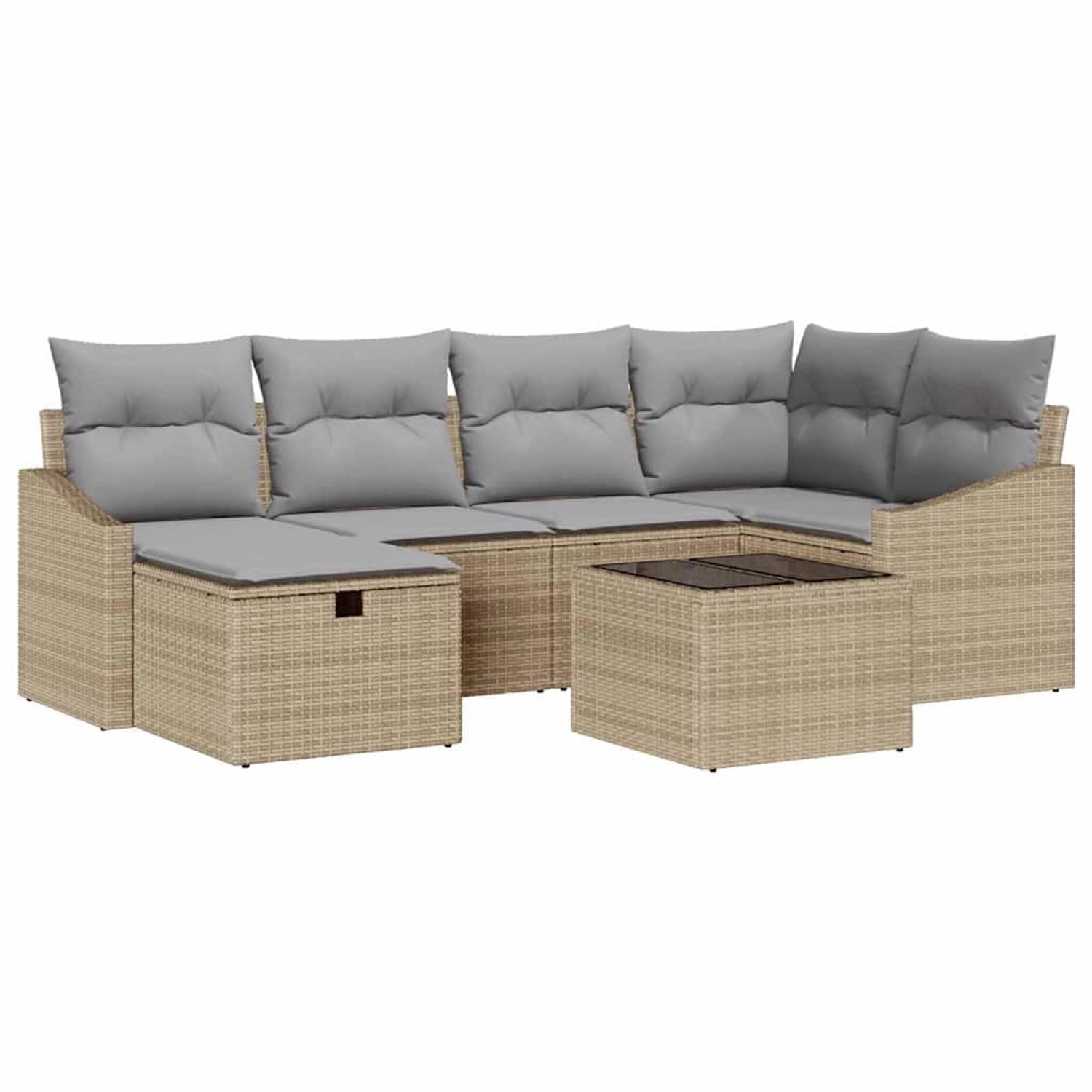 vidaXL Garten-Sofa-Set mit Kissen mit Speicher 7-Tlg Beige Hellgrau 3359289 günstig online kaufen