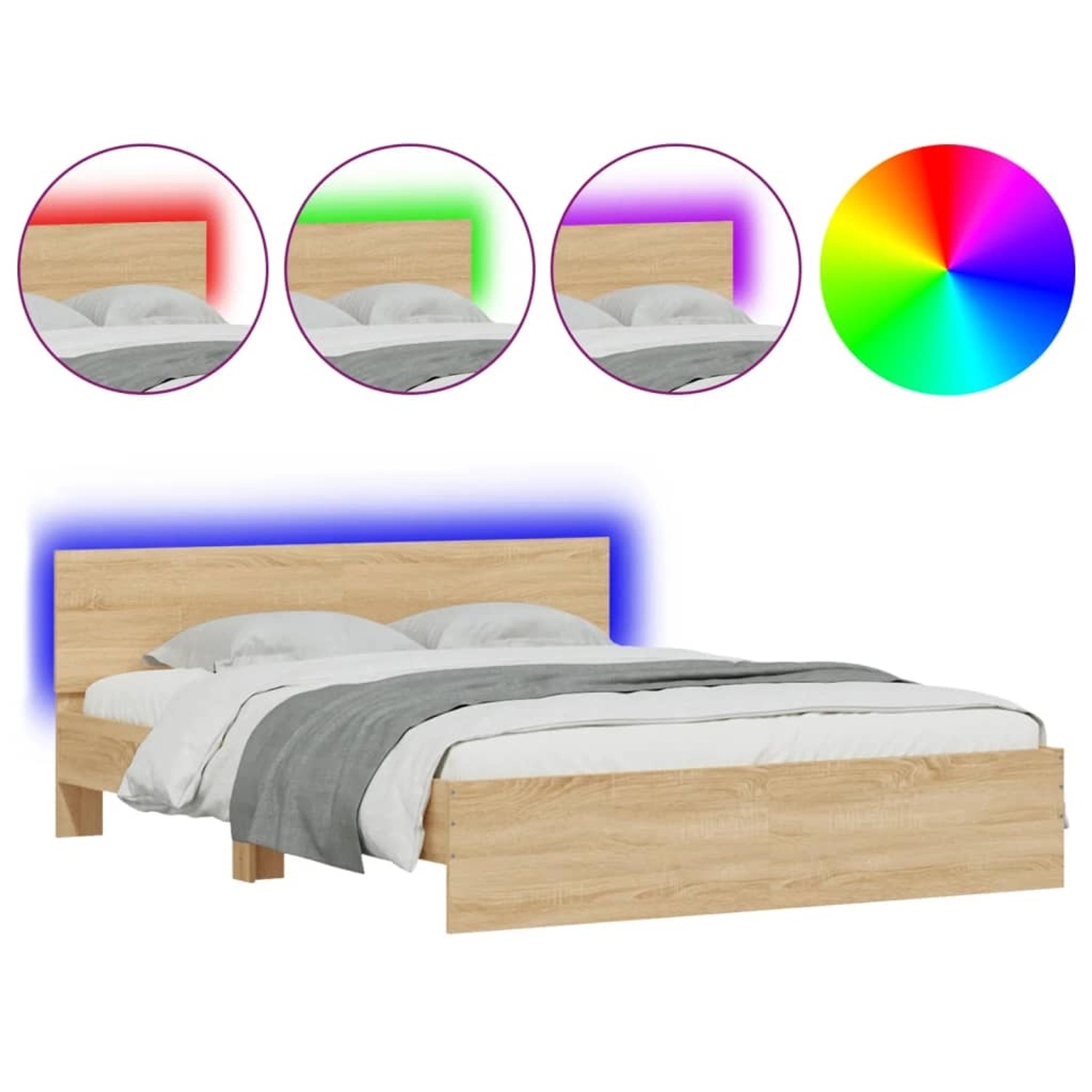 vidaXL Bettgestell mit Kopfteil LED-Beleuchtung Sonoma-Eiche 150x200cm 3207 günstig online kaufen