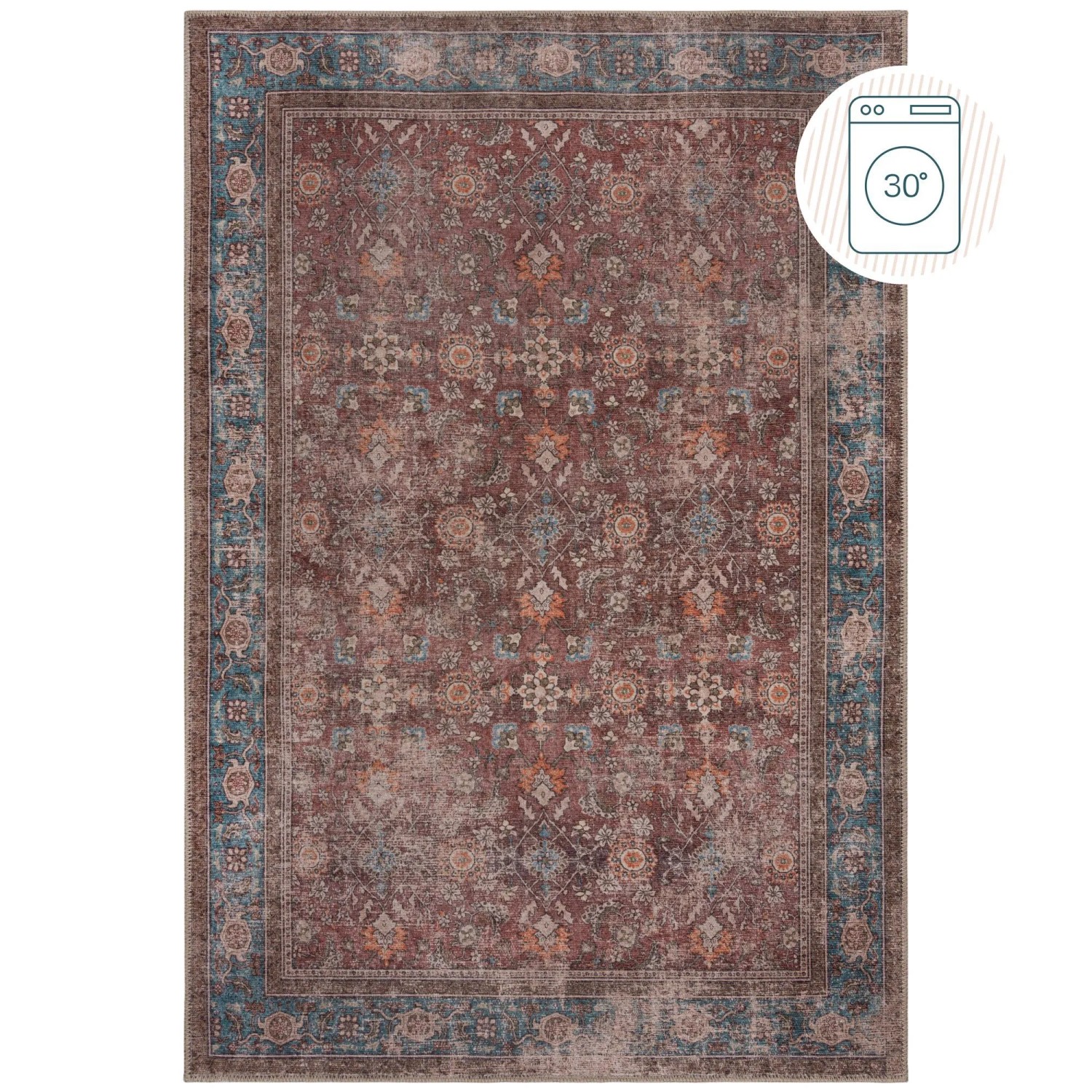 Flair Rugs Vintageteppich Cyra Waschbar 115 cm x 170 cm Rot-Blau