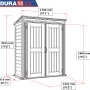 Abbildung des Duramax Kunststoff-Gartenhauses YardMate Pent Grau 1,6 m² mit Maßangaben.