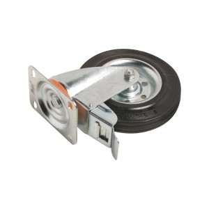 Transport-Lenkrolle mit Gummirad, 200 mm Durchmesser und Feststeller für sicheren Stand.