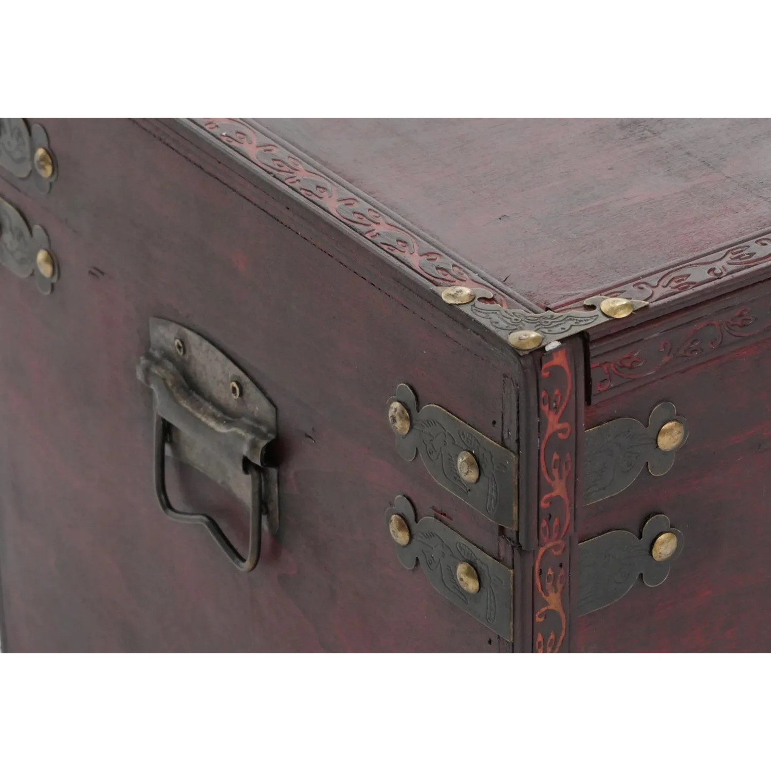 Eckige MCW Holztruhe Antibes in Antikoptik, 39x67x38cm, mit seitlichen Tragegriffen und Metallbeschlägen.