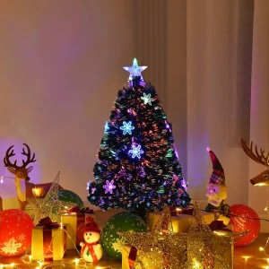 Künstlicher Weihnachtsbaum 120cm mit Glasfaser-Farbwechsler, leuchtender Sternspitze und Schneeflocken. Festliche Dekoration.