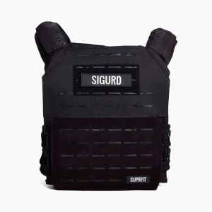 Schwarze Suprfit Sigurd Gewichtsweste für Training & Fitness, verstellbar, mit Logos.