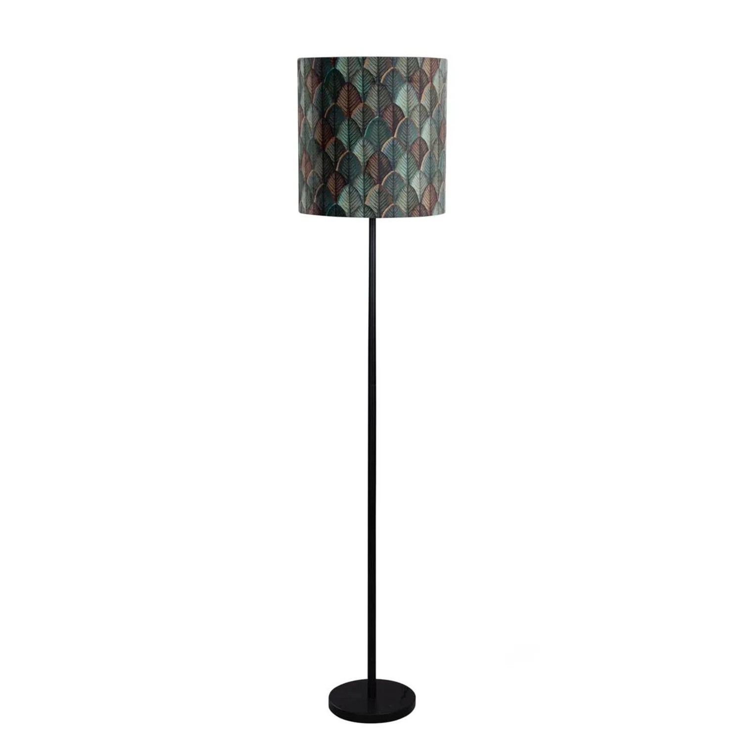 QAZQA Stehleuchte Schwarz mit Samtlampenschirm Blattdesign und Goldener Innenseite Simplo