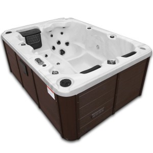 Canadian Spa Whirlpool Montreal für 3 Personen, braune Verkleidung, weiße Innenwanne.