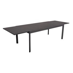 DELUKE Garten-Sitzgruppe CARLA 5-tlg. Kunststoff Grau Gartenmöbel-Set Garten-Essgruppe Freischwingerstühle Esstisch Ausziehbar