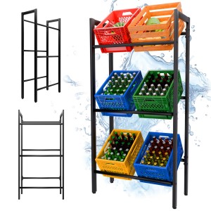 Tronitechnik Getränkeregal, pulverbeschichtetes Metall, 3 Ebenen mit Getränkekisten.