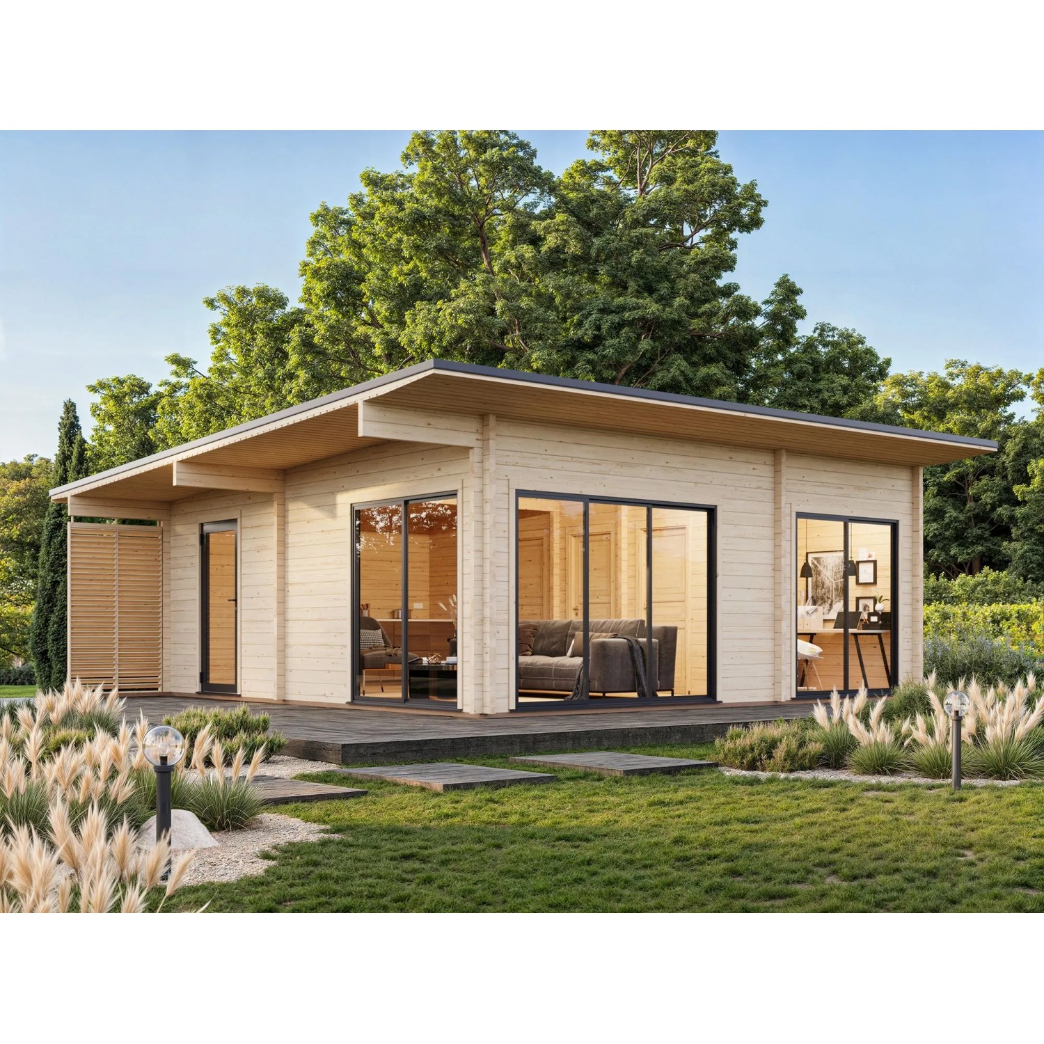 Palmako Holz-Gartenhaus Cecilia Pultdach Unbehandelt 674 cm x 674 cm 39,9 m²