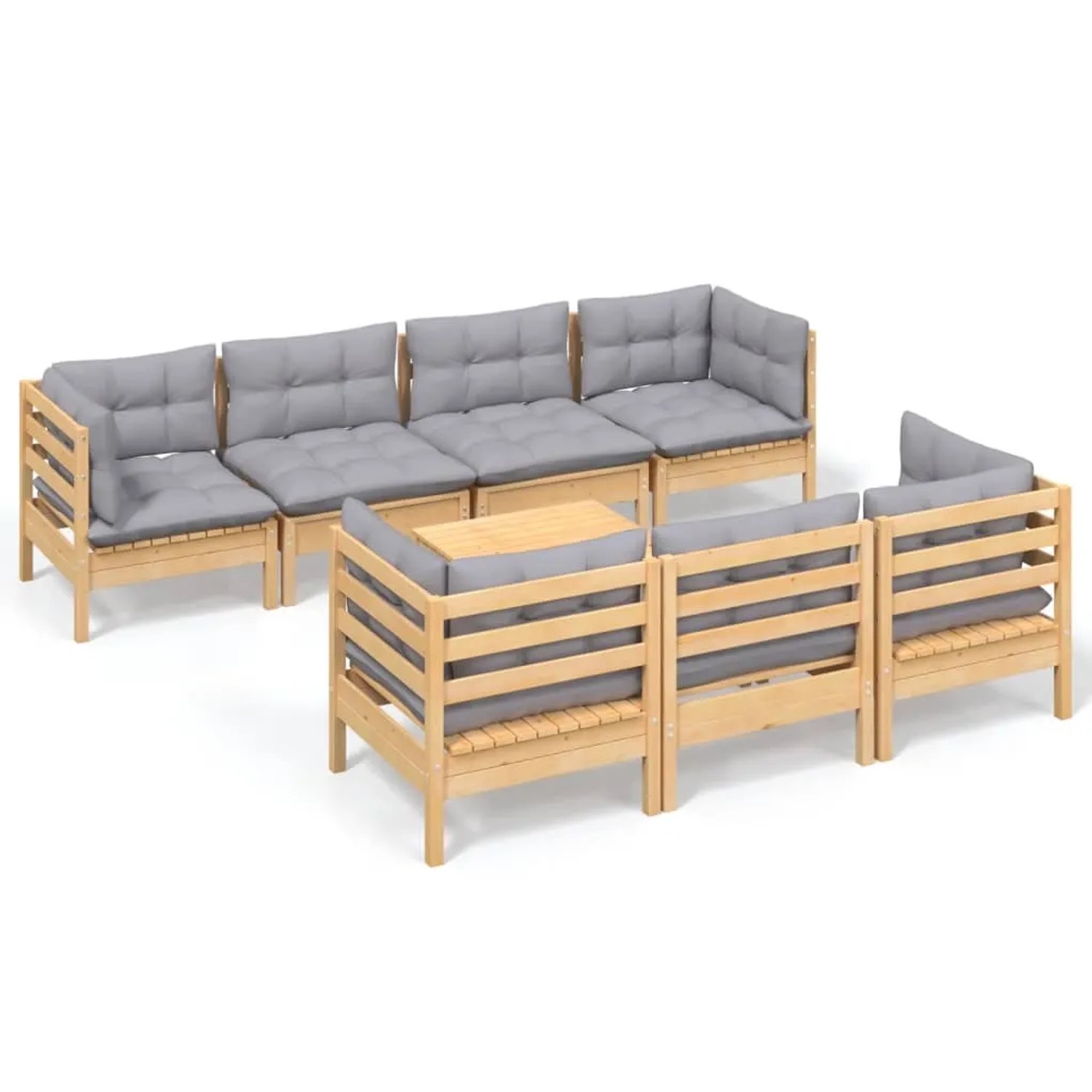 vidaXL 8-Tlg Garten-Lounge-Set mit Grauen Kissen Kiefer Massivholz 3096159