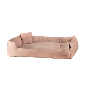 Rosa Kuschelsofa für Haustiere, Größe 1. Katzenbett mit hohem Rand und Kissen.