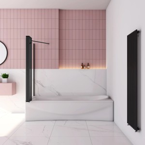 AICA Badewannenfaltwand 120x140cm, 5-teilig, mit 75cm Seitewand, schwarz, für Dusche.