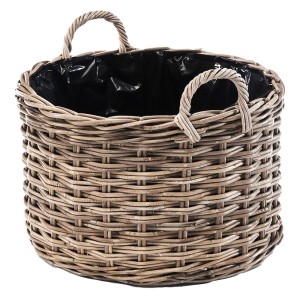 Kobolo Übertopf Pflanzkorb Pflanzschale SELINA Rund aus Rattan mit Folie