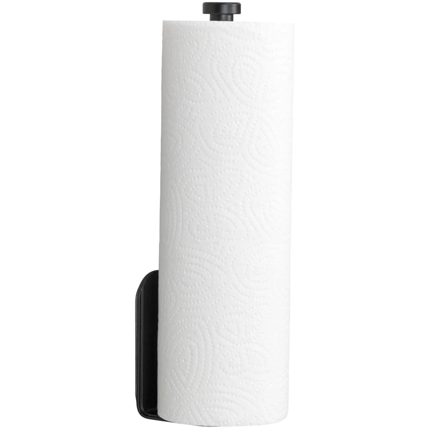 Wenko Küchenrollenhalter Nio, selbstklebend, schwarz mit Küchenrolle.