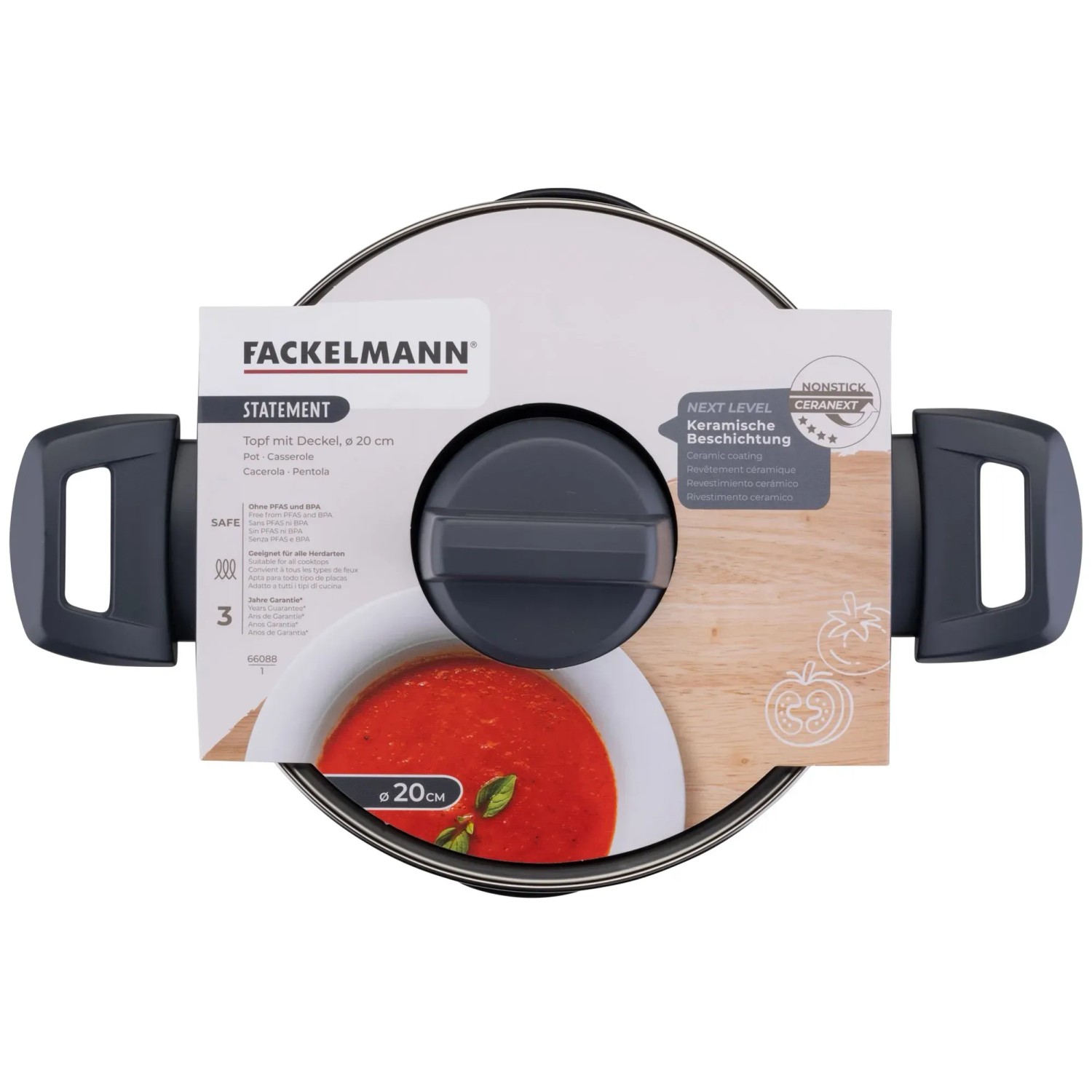 Fackelmann Topf mit Deckel, 20 cm, Keramikbeschichtung. Vielseitig einsetzbarer Kochtopf für Induktion.