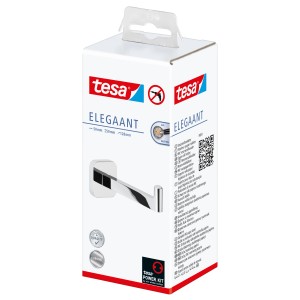Tesa Elegaant Ersatzrollenhalter Chrom in Verpackung, zur Wandmontage ohne Bohren.
