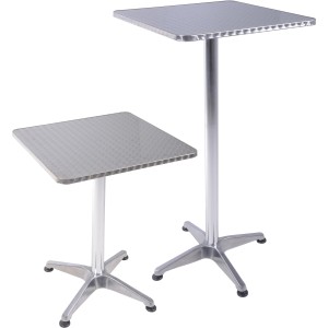 Quadratischer, silberner Gartentisch (60x60 cm) von Garden Pleasure mit Aluminiumgestell.