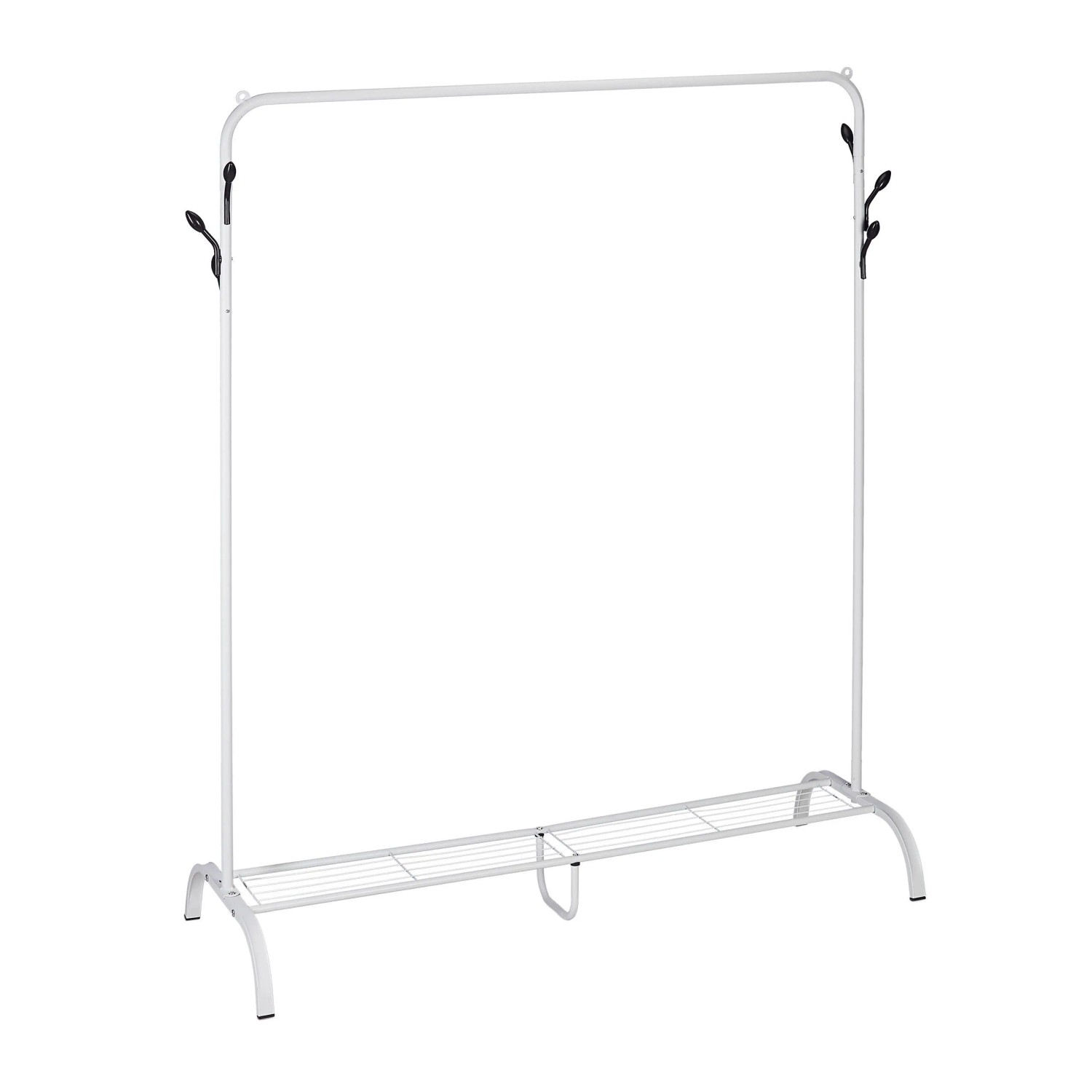 Relaxdays Kleiderständer Stahl Weiß mit Ablage und 6 Haken 145 cm x 132 cm x 44 cm