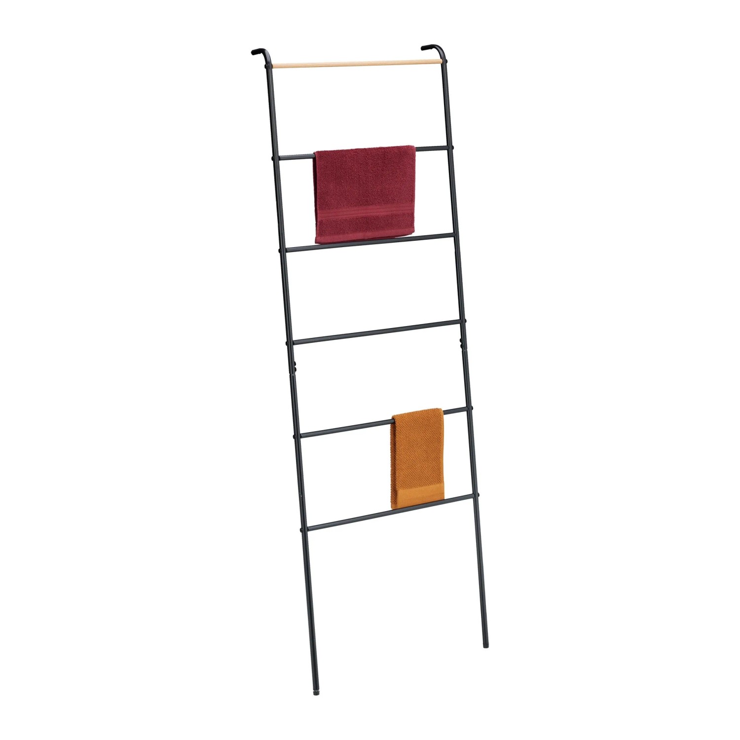 Relaxdays Handtuchleiter Metall Schwarz mit 6 Sprossen und Kippschutz 160,5 cm x 55,5 cm x 10 cm 1,8 kg