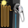 Detailaufnahme ECD Germany Solardusche mit Temperaturregler und Schema der solaren Wassererwärmung.