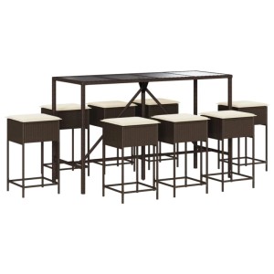 vidaXL 9-Tlg Gartenbar-Set mit Kissen Braun Poly Rattan 3261471