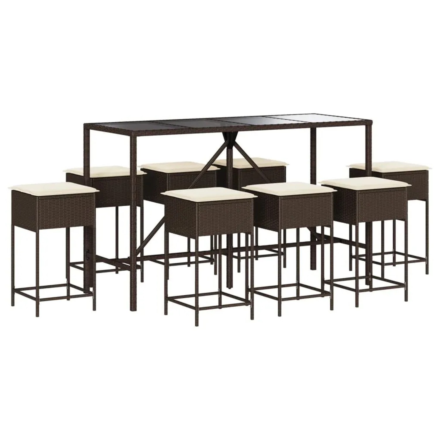 vidaXL 9-Tlg Gartenbar-Set mit Kissen Braun Poly Rattan 3261471