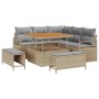 Beiges 8-teiliges vidaXL Garten-Sofa-Set aus Poly Rattan mit Tisch und Kissen.